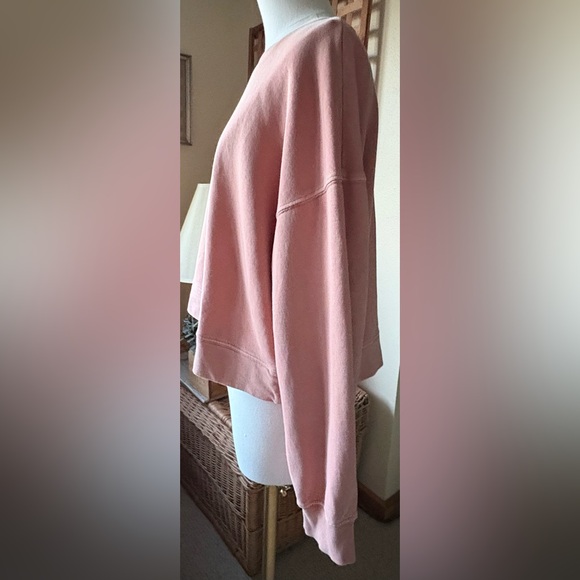 Z Supply VINTAGE Distressed Salmon Color Crew Neck Dropped Shoulder Sweatshirt - Picture 5 of 11